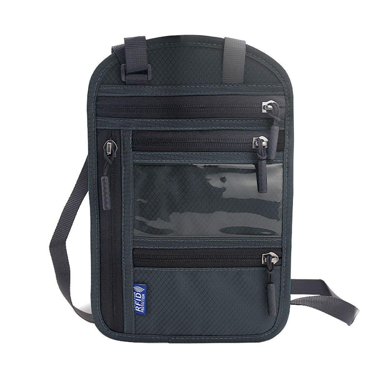 Premium Black RFID Travel Passport Document Neck Wallet