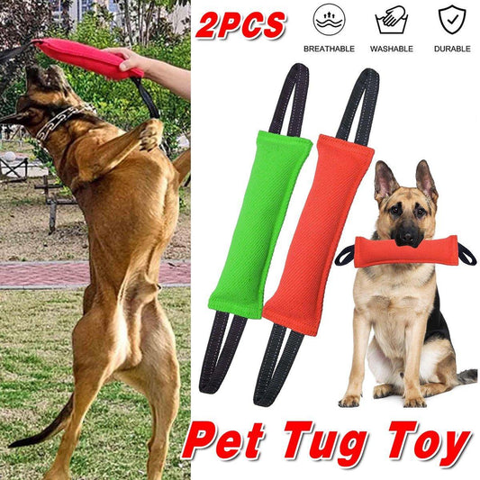 Durable Cloth Bite Stick Teether Dog Training Toy 11.8" - 2 Pack (Red & Green)