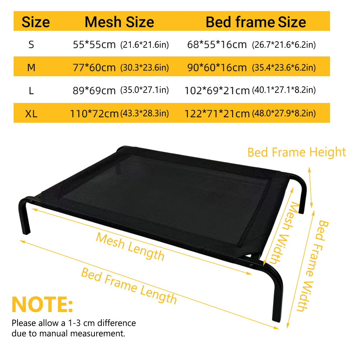 Premium Raised Pet Bed Replacement Mesh - S