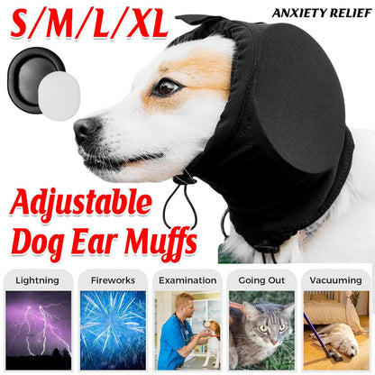 Black Adjustable Dog Ear Muffs Noise Reducing Pet Headwrap Protective Ear Cover - L