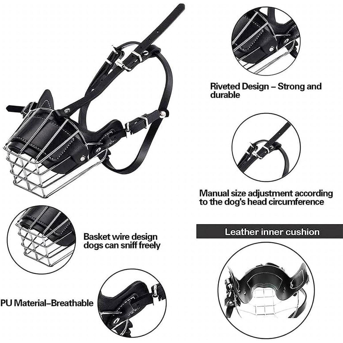 Premium Stainless Steel Basket Dog Muzzle - Black L