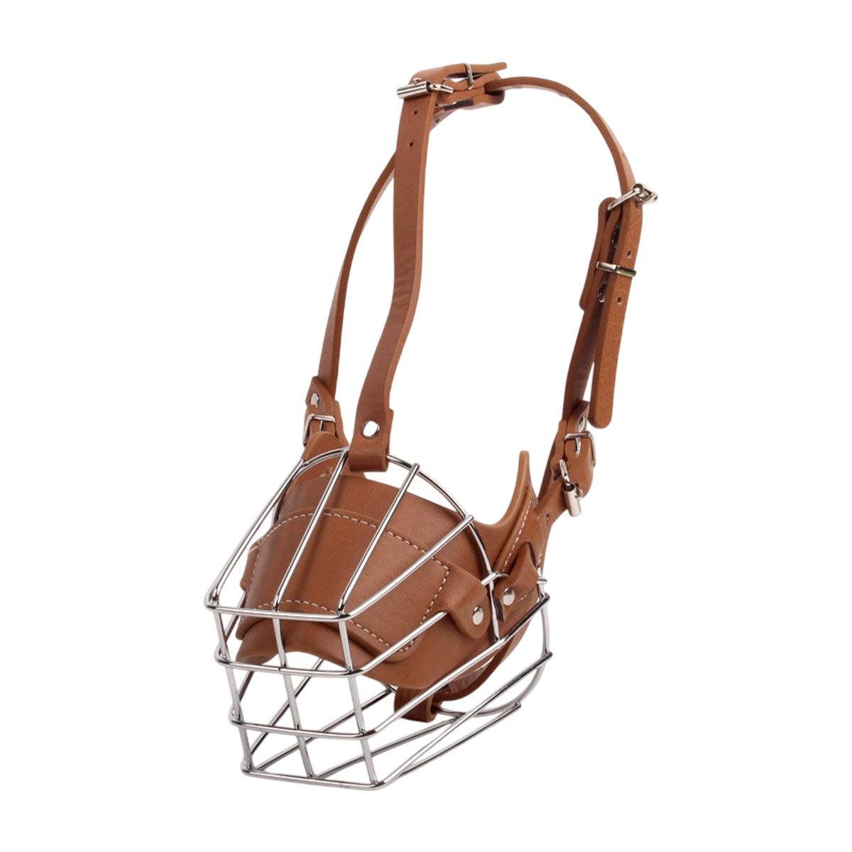 Durable Anti Bite Anti Bark Dog Muzzle, Adjustable, Brown-M, Stainless Steel Frame - SuperSaverAU - view 11