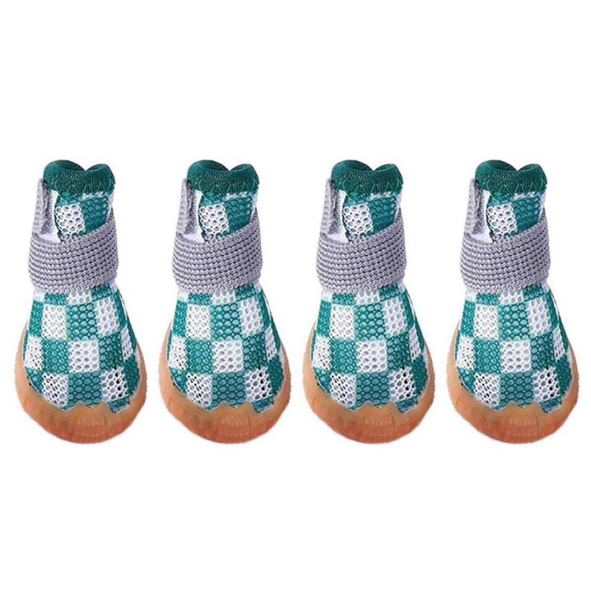 Premium Breathable Mesh Dog Shoes 4pcs - Green Size 4