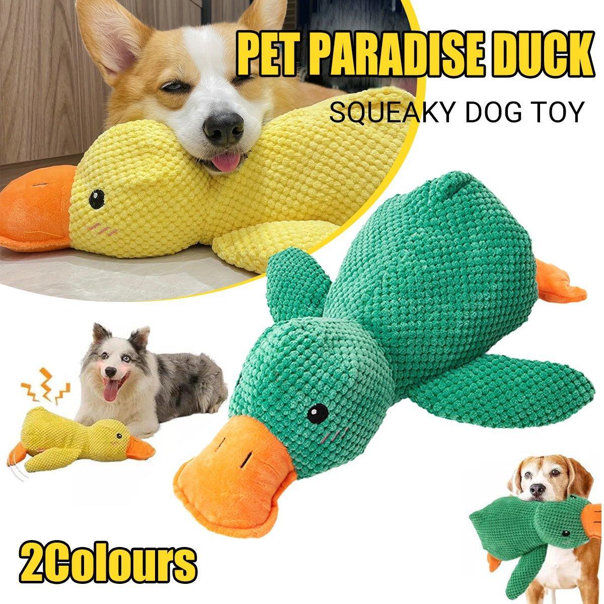 Plush Cartoon Duck Dog Toy - Interactive Squeaky Chew Toy 45cm - Green - SuperSaverAU - view 1