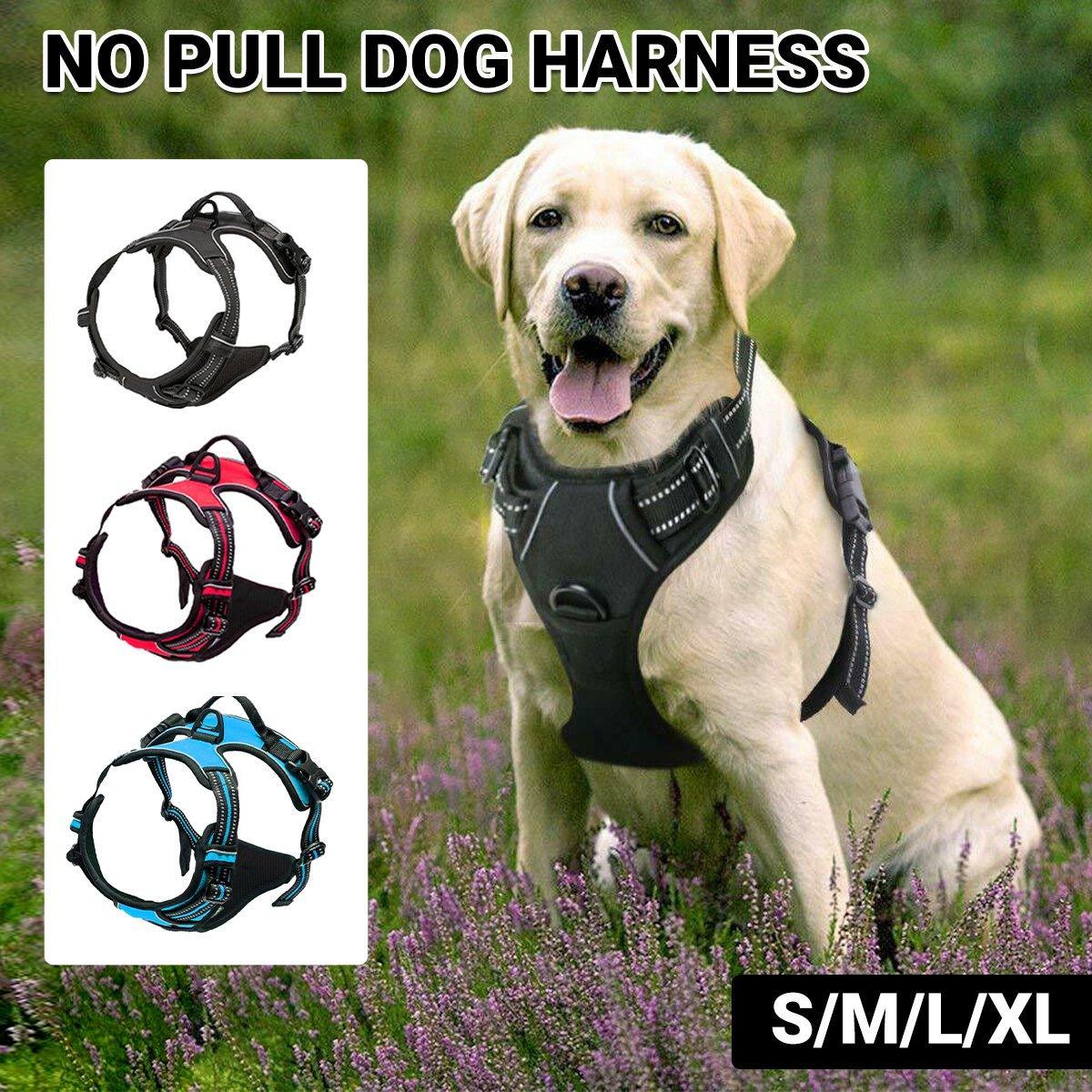 Premium Adjustable No-Pull Dog Harness with Reflective Strips - Black XL