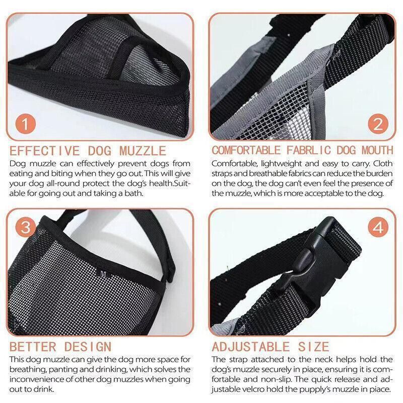 Premium Adjustable Dog Muzzle Breathable Nylon - Black XL