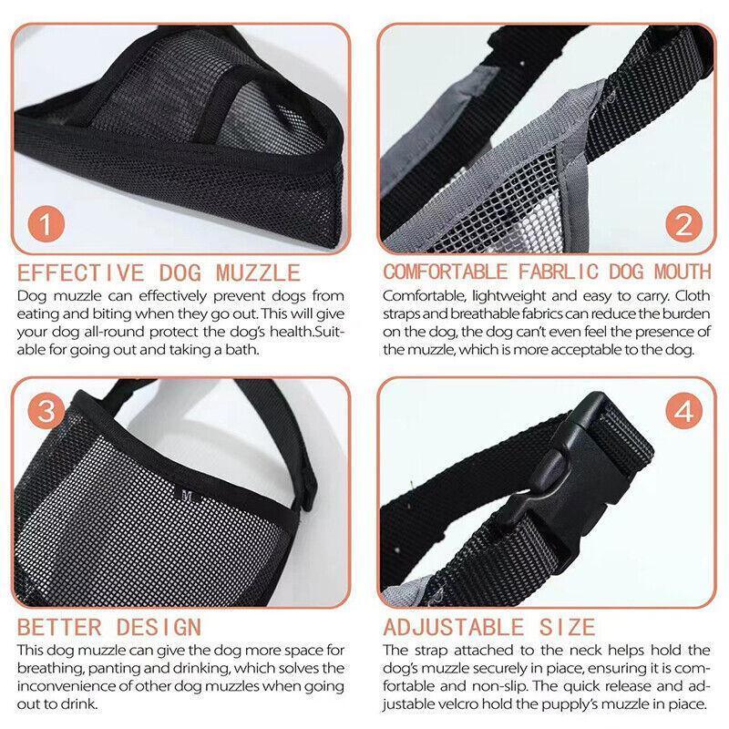 Premium Adjustable Dog Muzzle Breathable Nylon - Black XXS