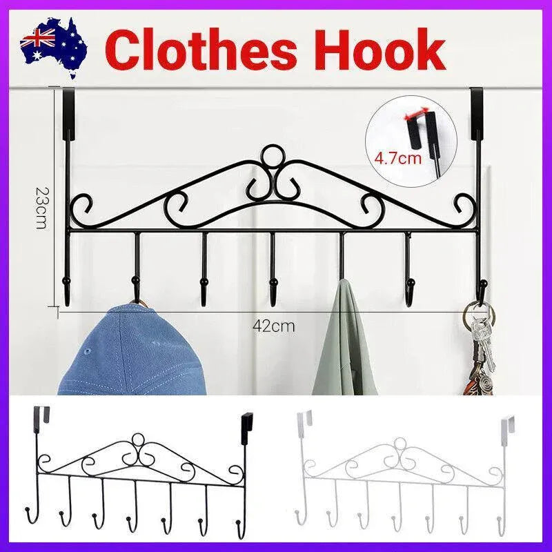 Premium Black 7 Hook Over Door Clothes Hanger Towel Storage Rack