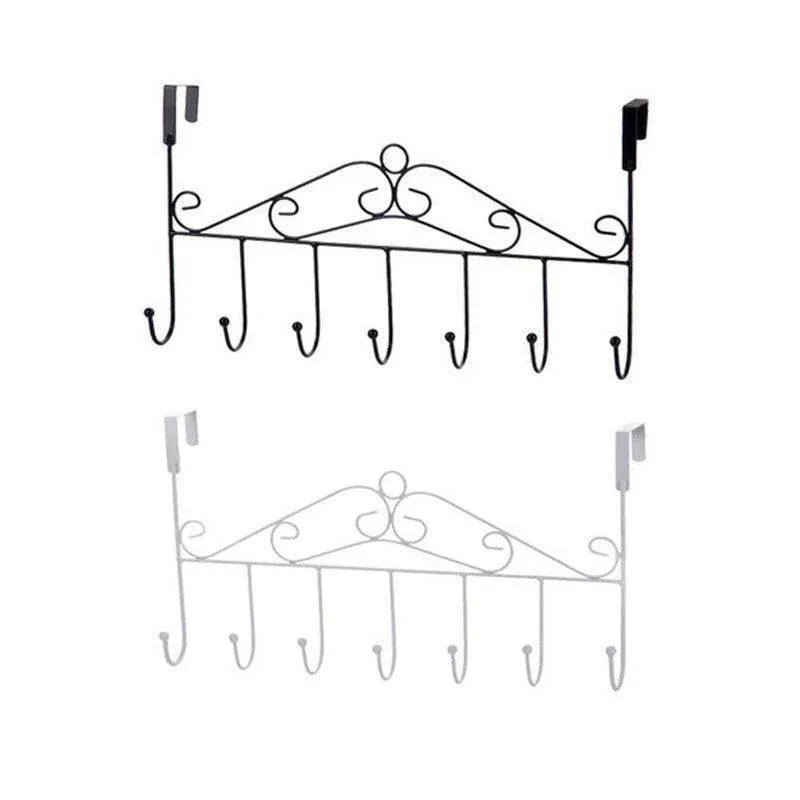 Premium Black 7 Hook Over Door Clothes Hanger Towel Storage Rack