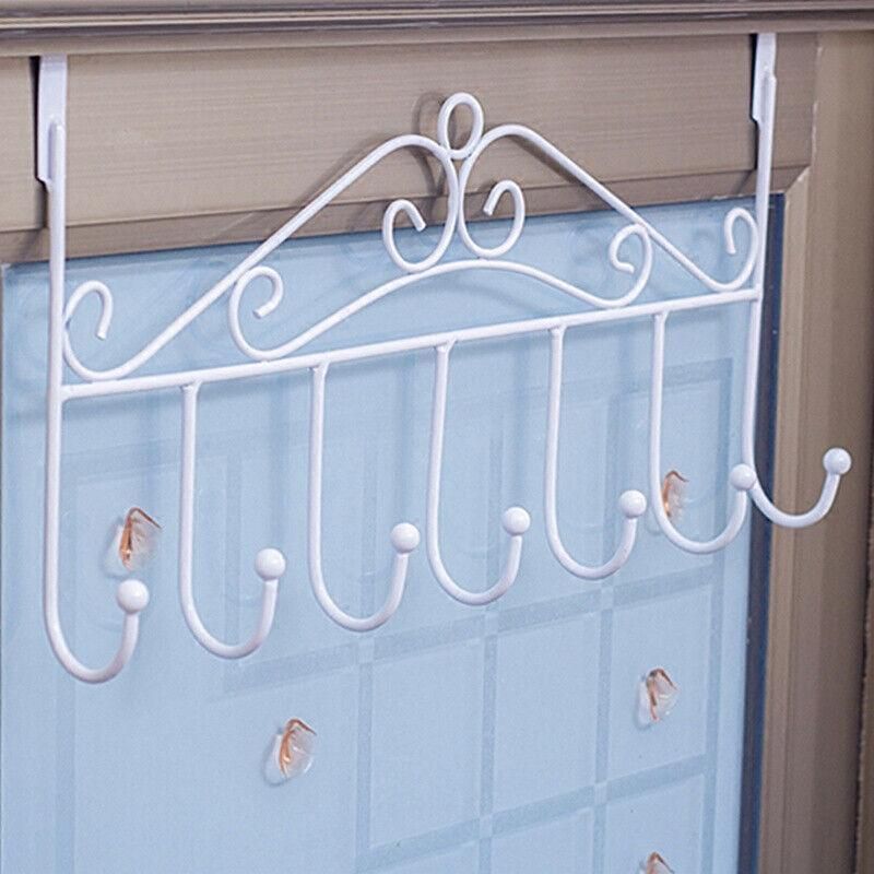 Premium Black 7 Hook Over Door Clothes Hanger Towel Storage Rack