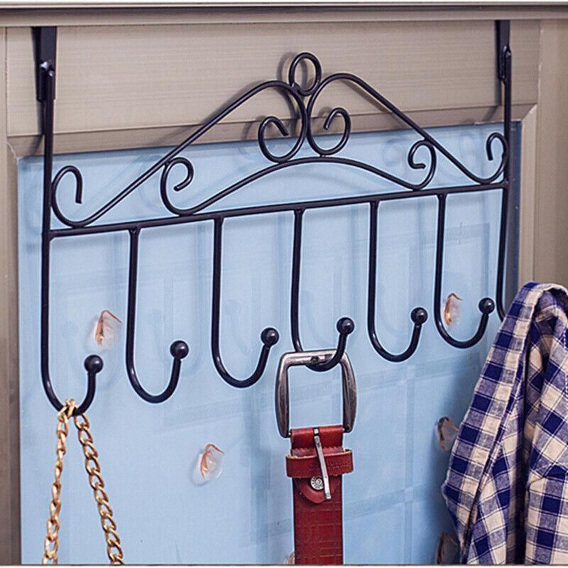 Premium Black 7 Hook Over Door Clothes Hanger Towel Storage Rack