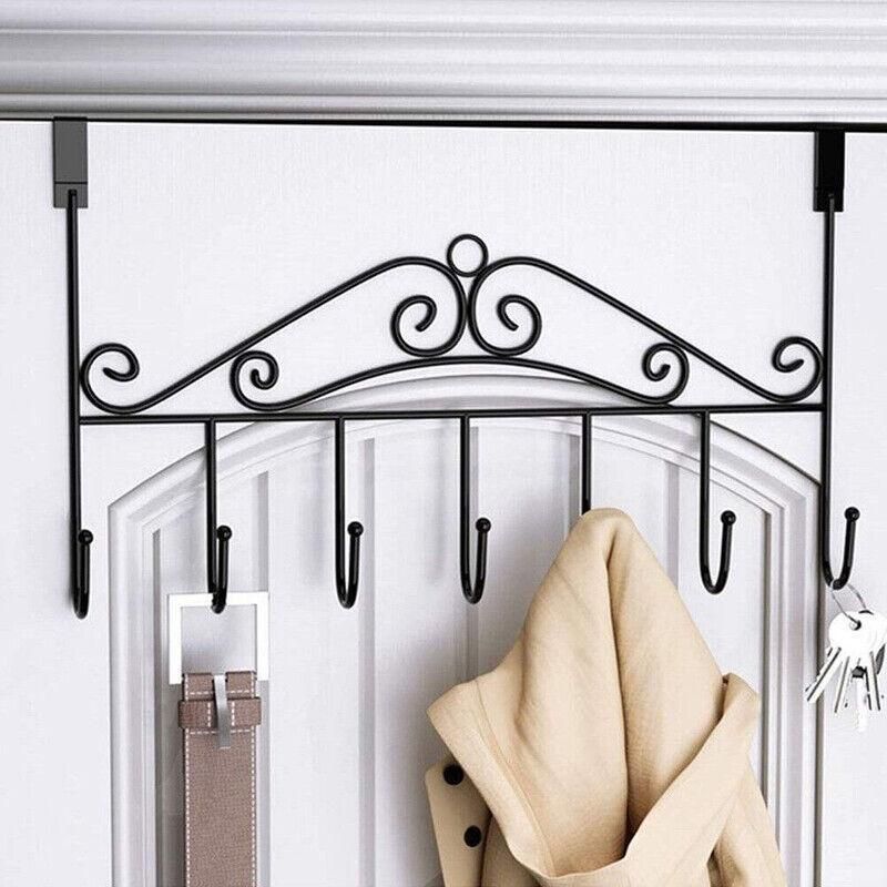 Premium Black 7 Hook Over Door Clothes Hanger Towel Storage Rack