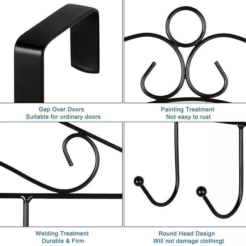 Premium Black 7 Hook Over Door Clothes Hanger Towel Storage Rack