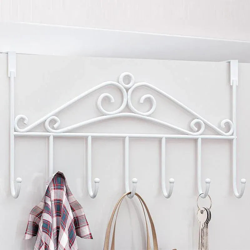 Premium Black 7 Hook Over Door Clothes Hanger Towel Storage Rack