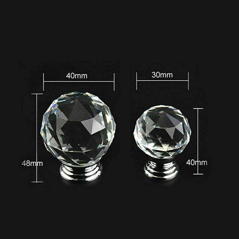 Crystal Glass Cabinet Knobs 40mm - 10Pcs, Round & Ball Shape, Includes Screws - SuperSaverAU - view 3