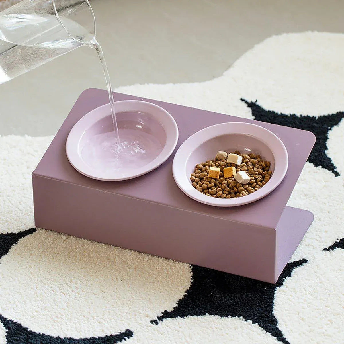 Premium Ceramic Slanted Double Pet Bowl with Non-Slip Stand - Green