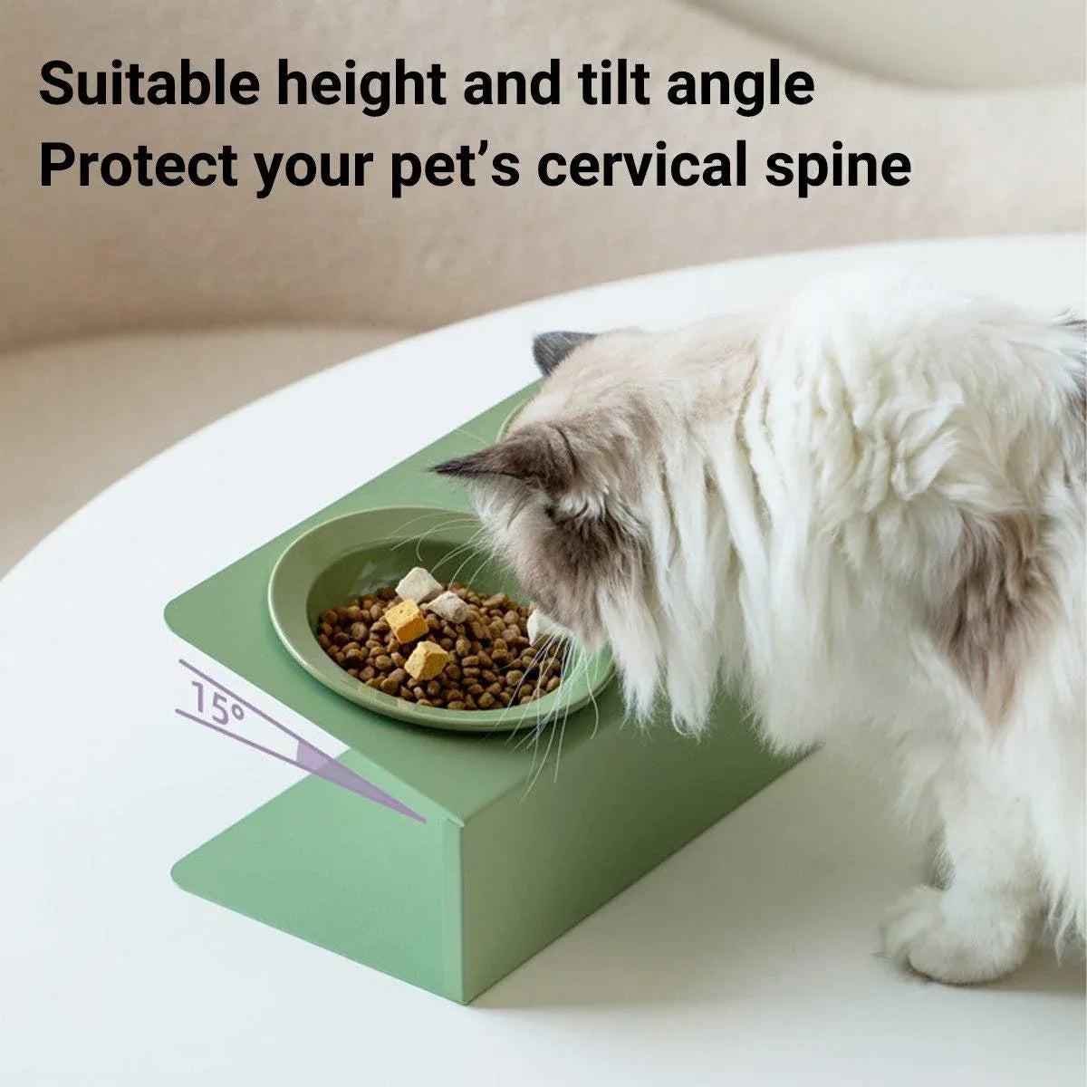 Ceramic Slant Double Bowl - Non-Slip Feeding Dish for Cats & Dogs - Purple