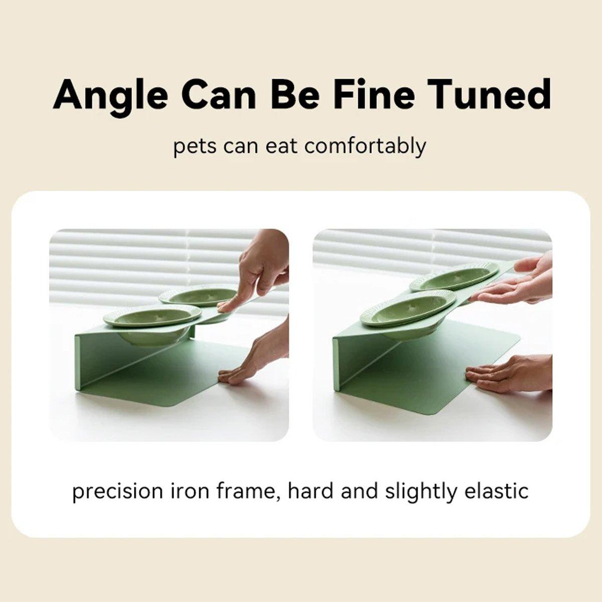 Ceramic Slant Double Bowl - Non-Slip Feeding Dish for Cats & Dogs - Purple