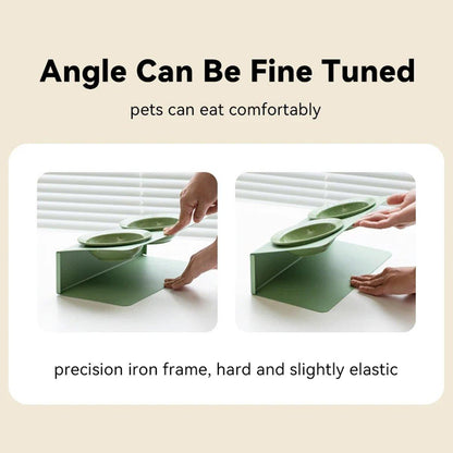 Ceramic Slant Double Bowl - Non-Slip Feeding Dish for Cats & Dogs - Purple