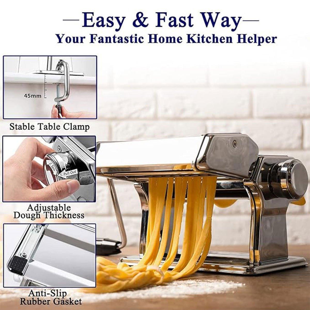Premium Silver Manual Stainless Steel Noodle Maker Pasta Machine