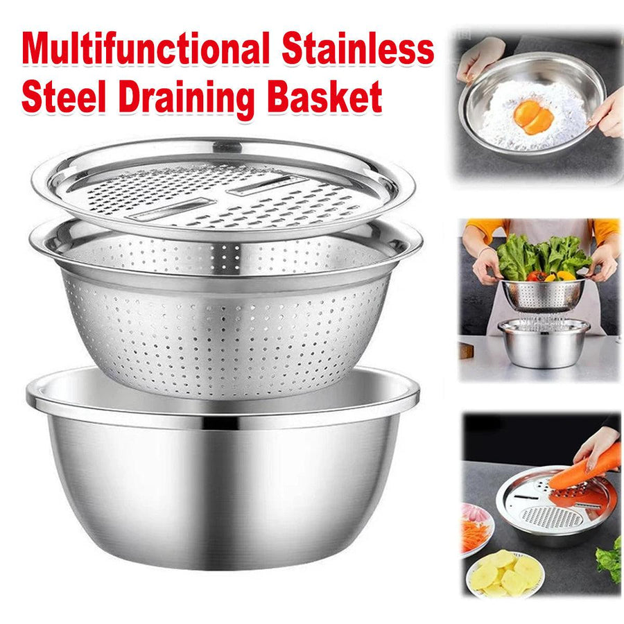 Premium 201 Stainless Steel 3-in-1 Basin & Colander Set