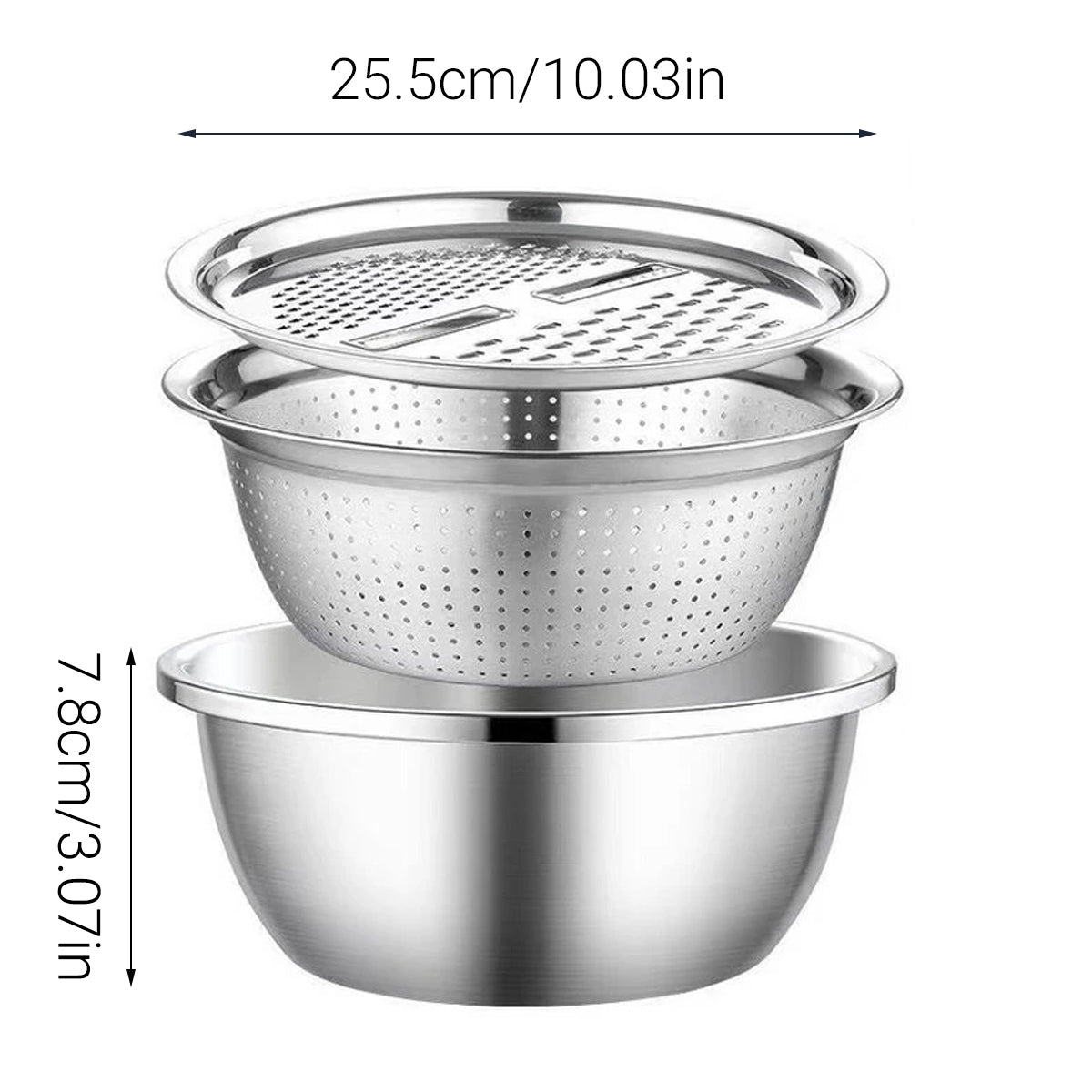 Premium 201 Stainless Steel 3-in-1 Basin & Colander Set