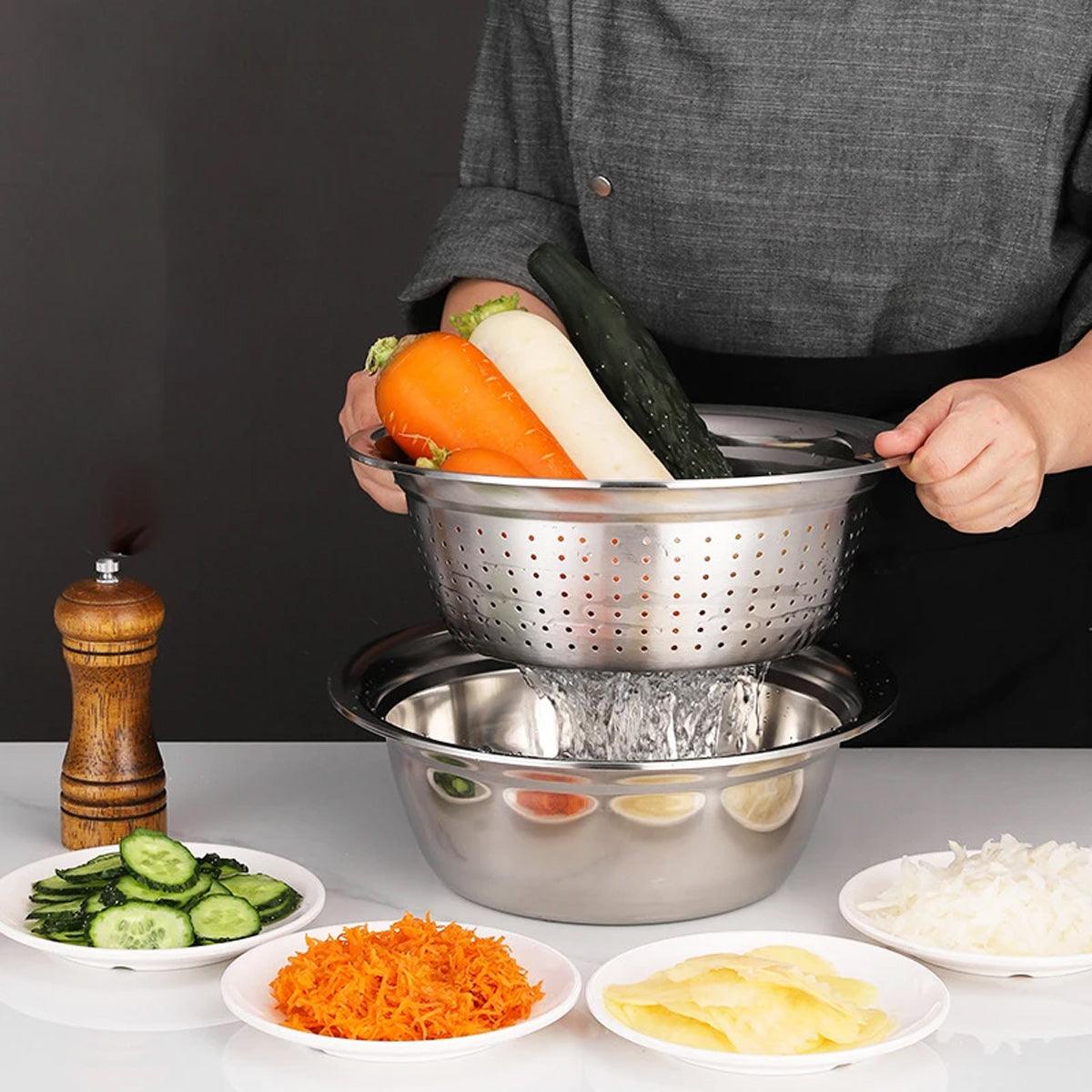 Premium 201 Stainless Steel 3-in-1 Basin & Colander Set