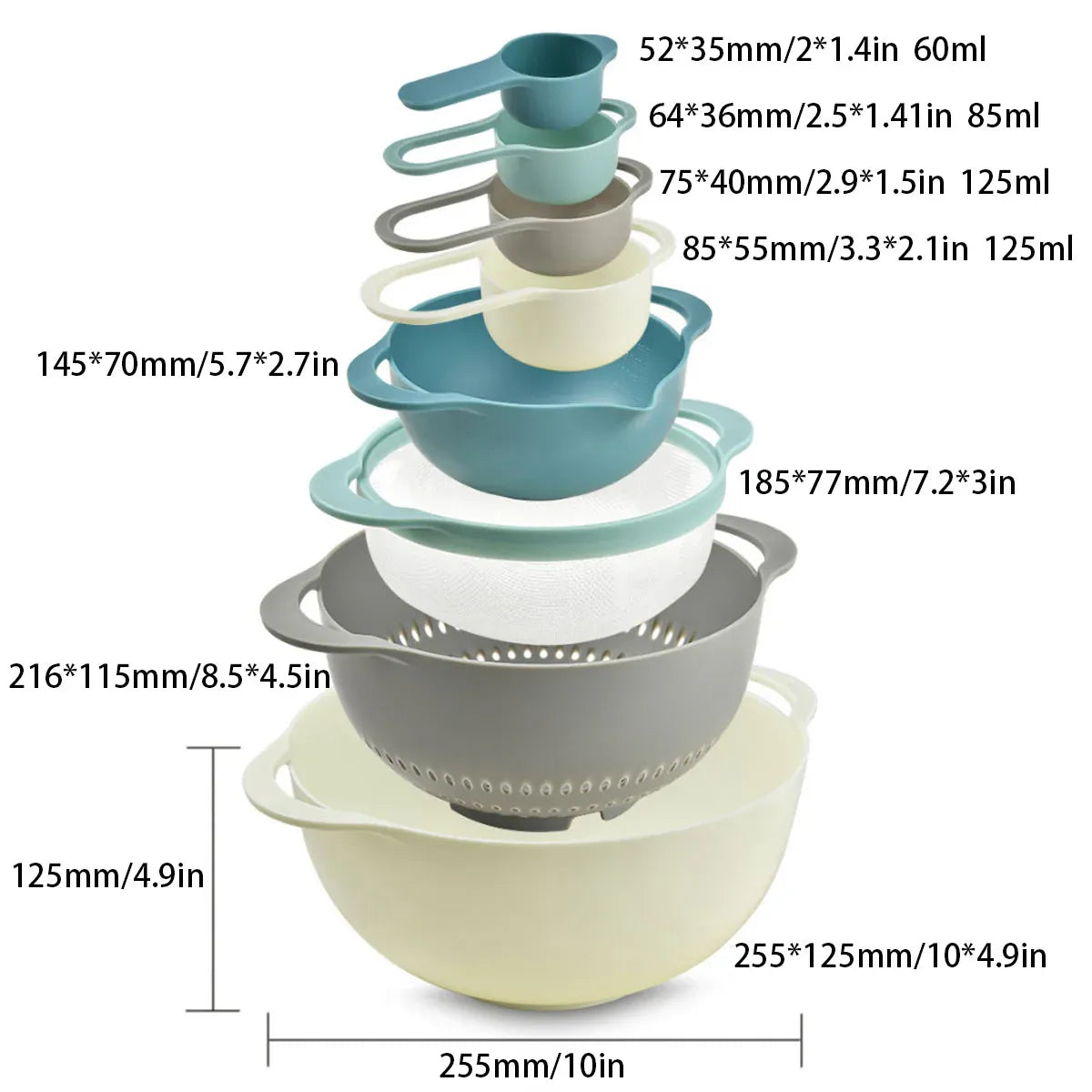 Premium 8 Piece Plastic Basin & Drain Basket Set
