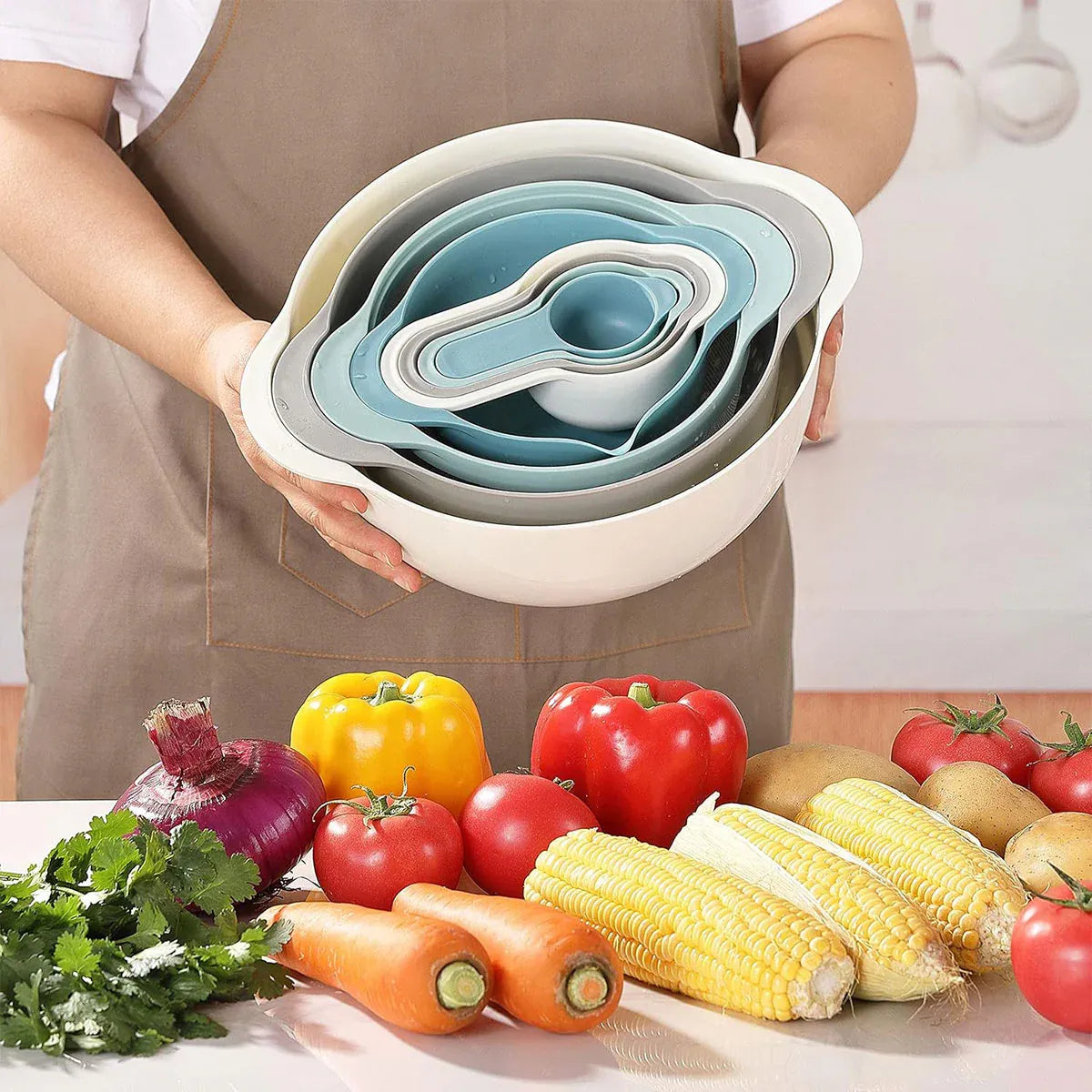 Premium 8 Piece Plastic Basin & Drain Basket Set