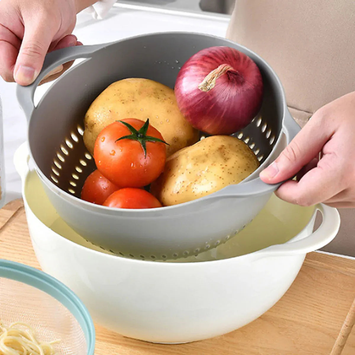 Premium 8 Piece Plastic Basin & Drain Basket Set