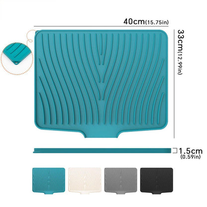 Silicone Dish Drying Mat Heat Resistant Draining Slope Pad for Kitchen Counter - Green