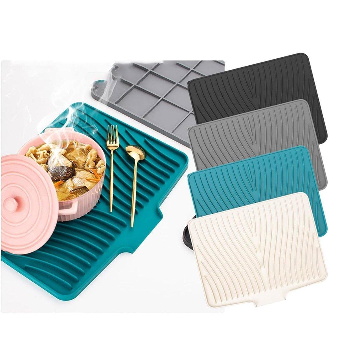 Silicone Dish Drying Mat Heat Resistant Draining Slope Pad for Kitchen Counter - Green - SuperSaverAU - view 5