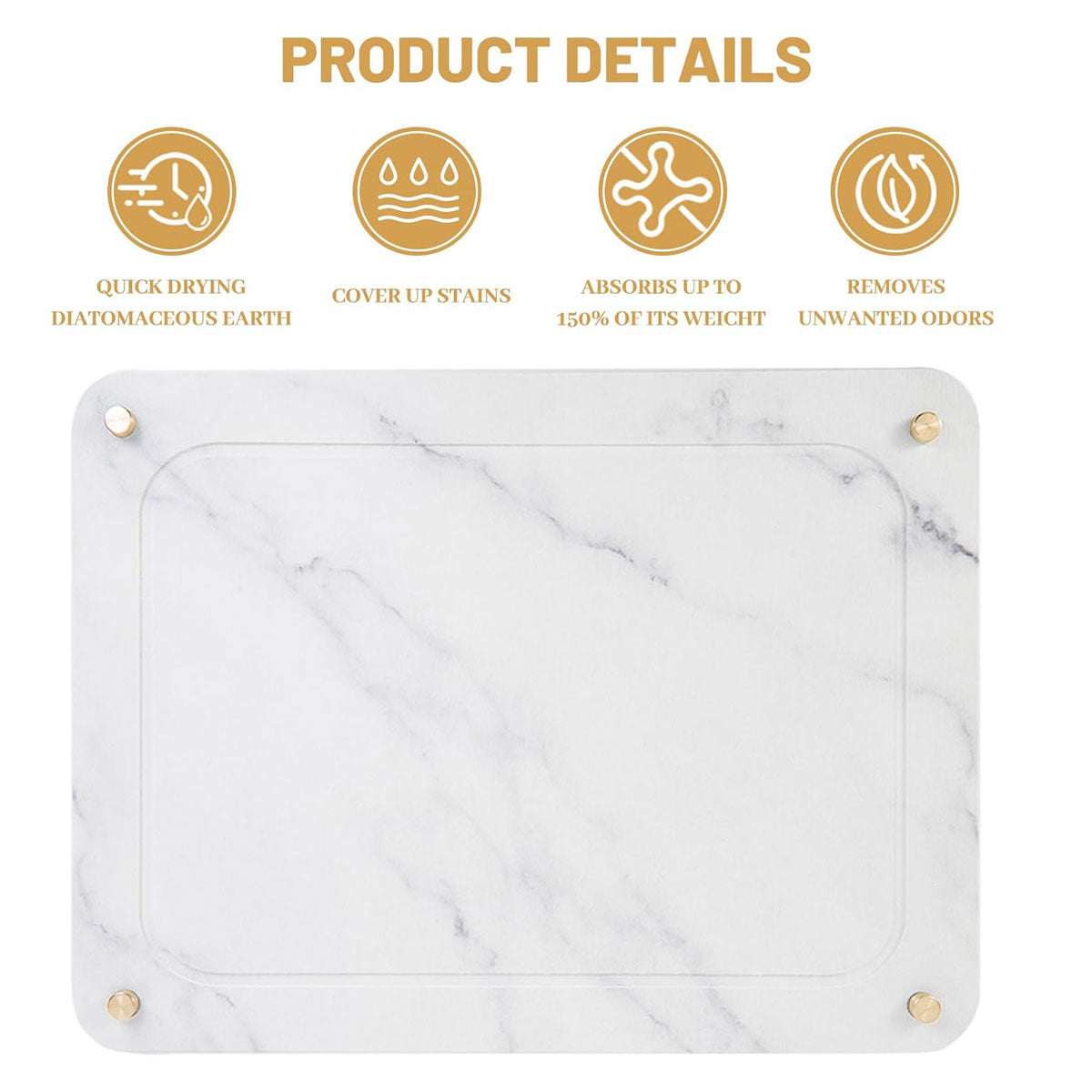 Diatom Mud Water-Draining Pad 30cm x 40cm - Quick-Drying, Eco-Friendly, Marble Design
