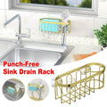 Premium Punch-Free Sponge Brush Drain Rack – Gold with Suction Cups