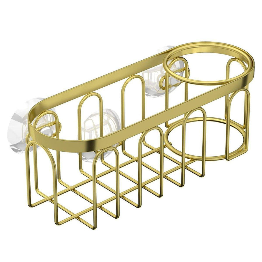 Premium Punch-Free Sponge Brush Drain Rack – Gold with Suction Cups