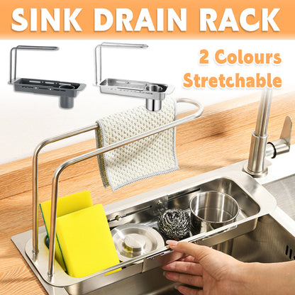 Retractable Kitchen Sink Draining Rack Water Filter Basket Storage Shelf Home - Silver