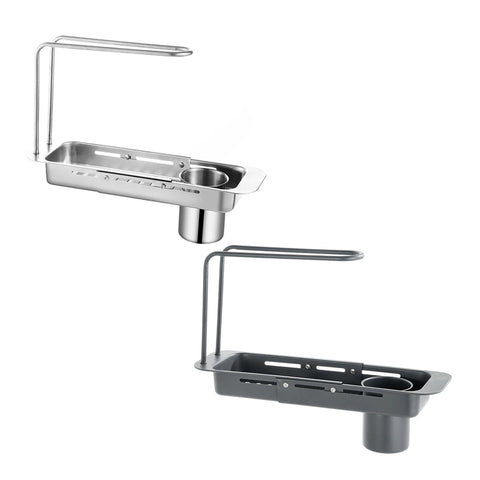 Retractable Kitchen Sink Drain Rack, 37-43 cm, Silver, with Filter Cup - SuperSaverAU - view 2
