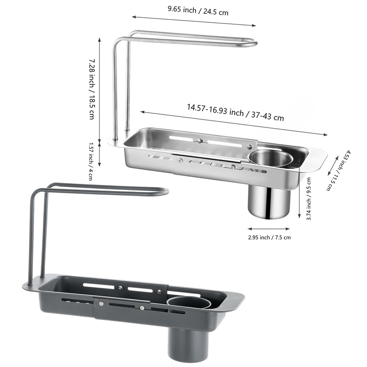 Retractable Kitchen Sink Drain Rack 37-43 cm with Filter Cup - Grey - SuperSaverAU - view 2