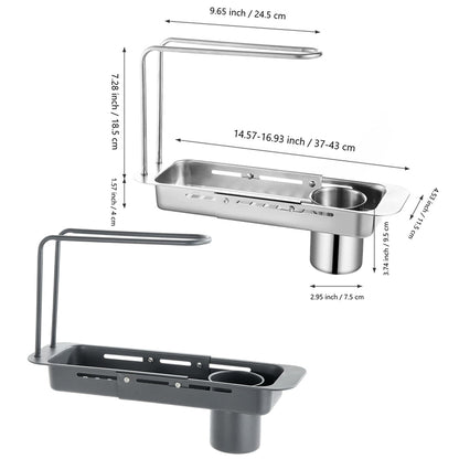 Retractable Kitchen Sink Draining Rack Water Filter Basket Storage Shelf Home - Grey
