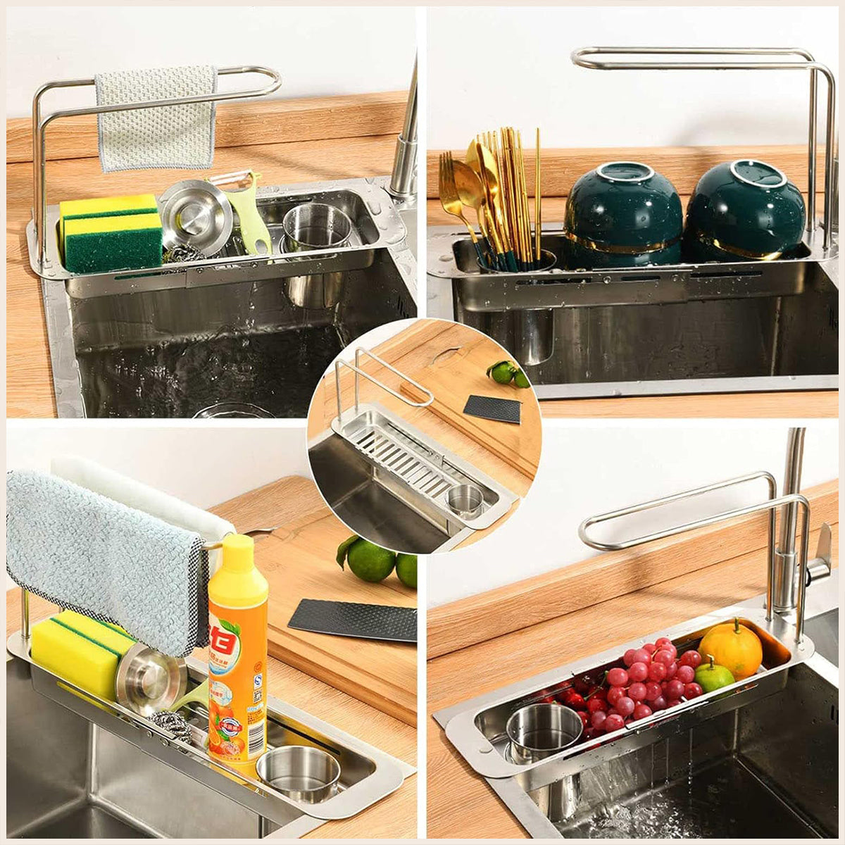 Retractable Kitchen Sink Drain Rack 37-43 cm with Filter Cup - Grey - SuperSaverAU - view 3