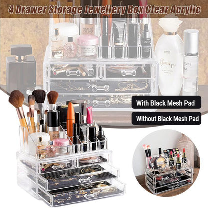 Holder Cosmetic Makeup Organizer 4 Drawer Clear Acrylic - Without Black Mesh Pad