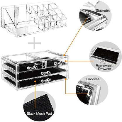 Holder Cosmetic Makeup Organizer 4 Drawer Clear Acrylic - Without Black Mesh Pad