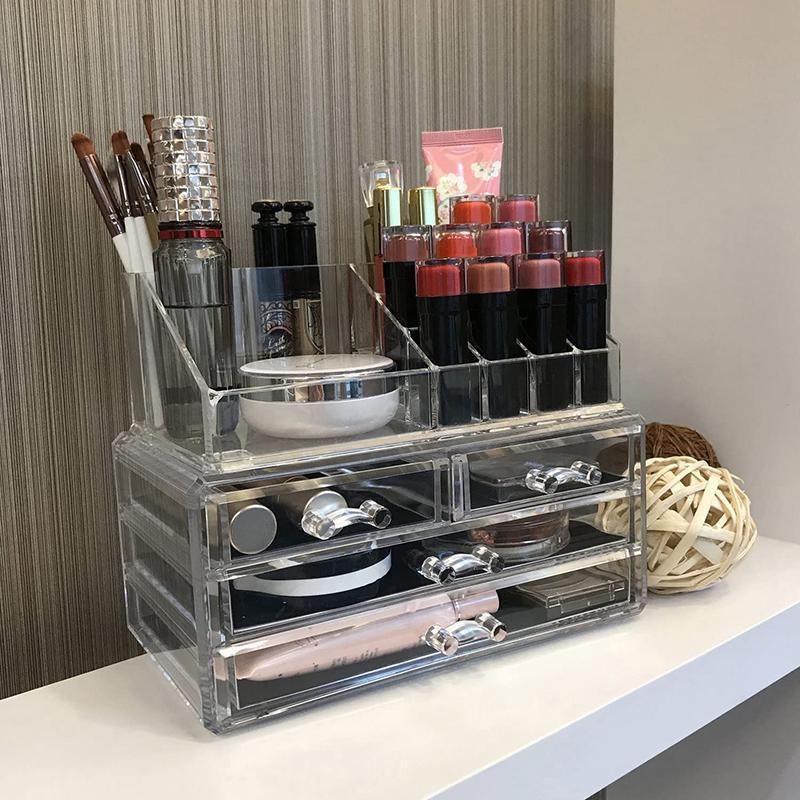 Holder Cosmetic Makeup Organizer 4 Drawer Clear Acrylic - Without Black Mesh Pad - SuperSaverAU - view 5