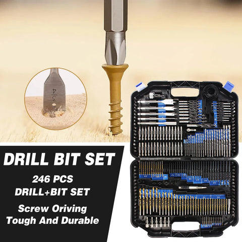 Premium 246 Piece Drill Bit & Accessory Set with Storage Case