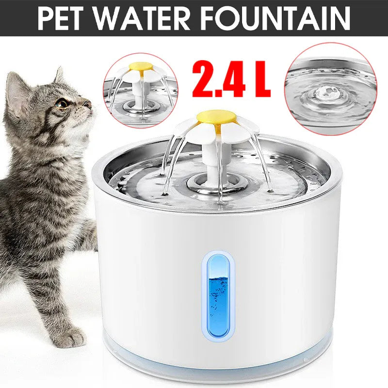Premium 2.4L LED Pet Water Fountain with Stainless Steel Top