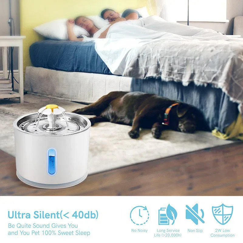Premium 2.4L LED Pet Water Fountain with Stainless Steel Top