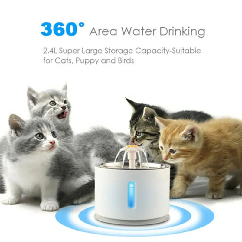 Premium 2.4L LED Pet Water Fountain with Stainless Steel Top