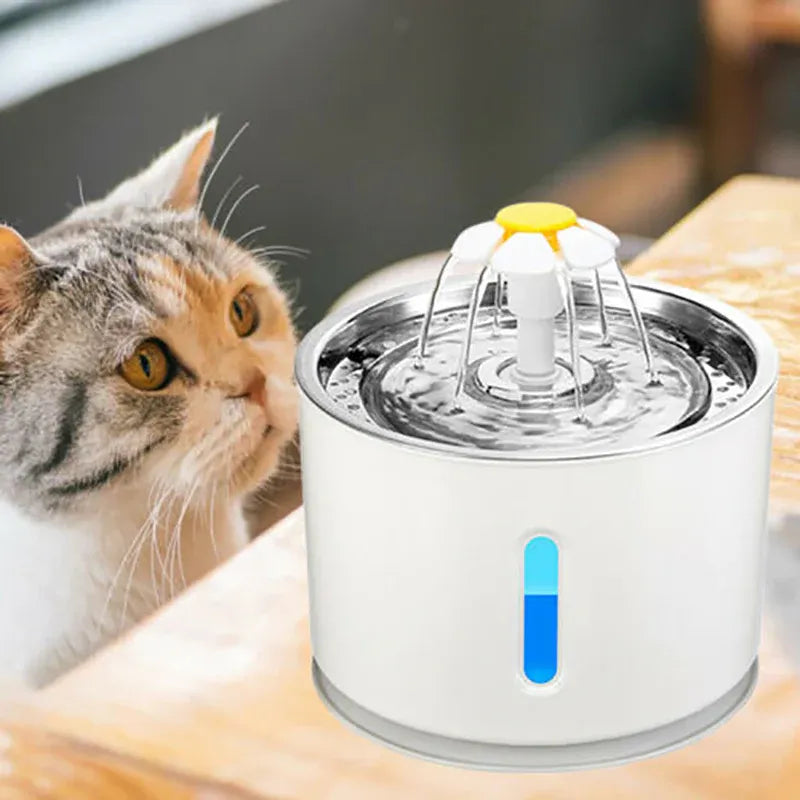 Premium 2.4L LED Pet Water Fountain with Stainless Steel Top