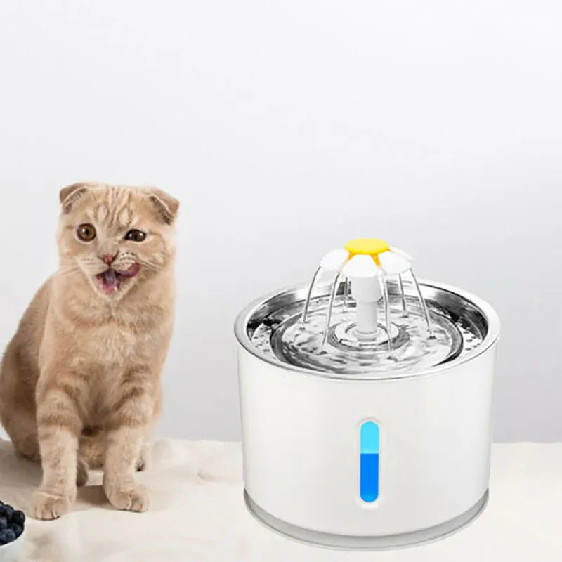 Premium 2.4L LED Pet Water Fountain with Stainless Steel Top