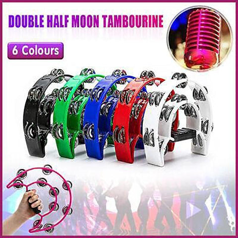 Premium Green Double Half Moon Tambourine Percussion Instrument